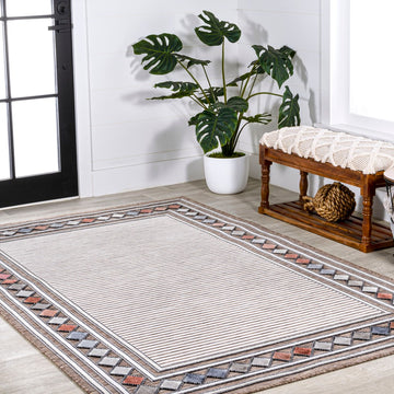 Sebastian High-low Modern Diamond Border Indoor/Outdoor Area Rug